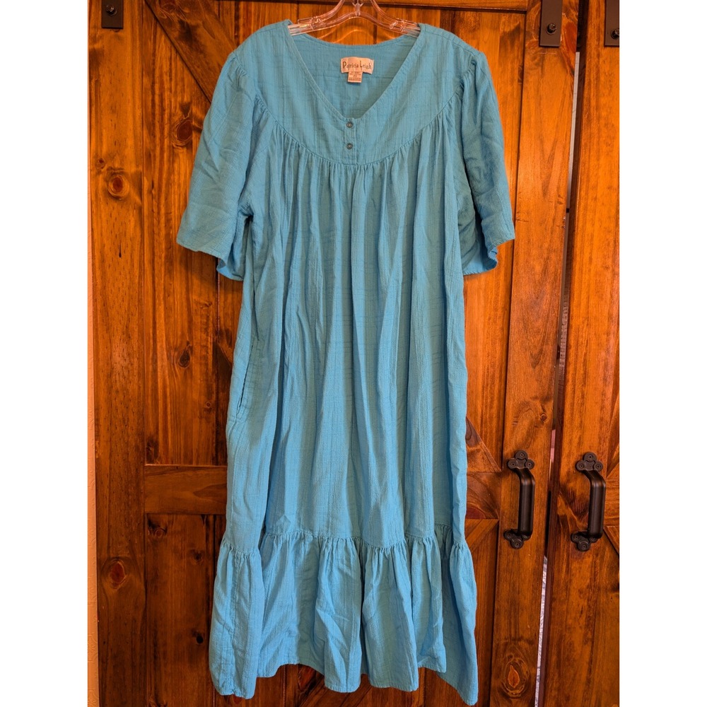 Patricia Leigh Turquoise Cotton Gauze Ruffle Midi Dress Pockets Plus 2X